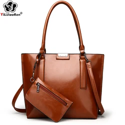 High Quality Oil Wax Leather Handbag Sets for Women Large Capacity Handbag Casual Tote Bag Luxury Handbags Women Bags Designer