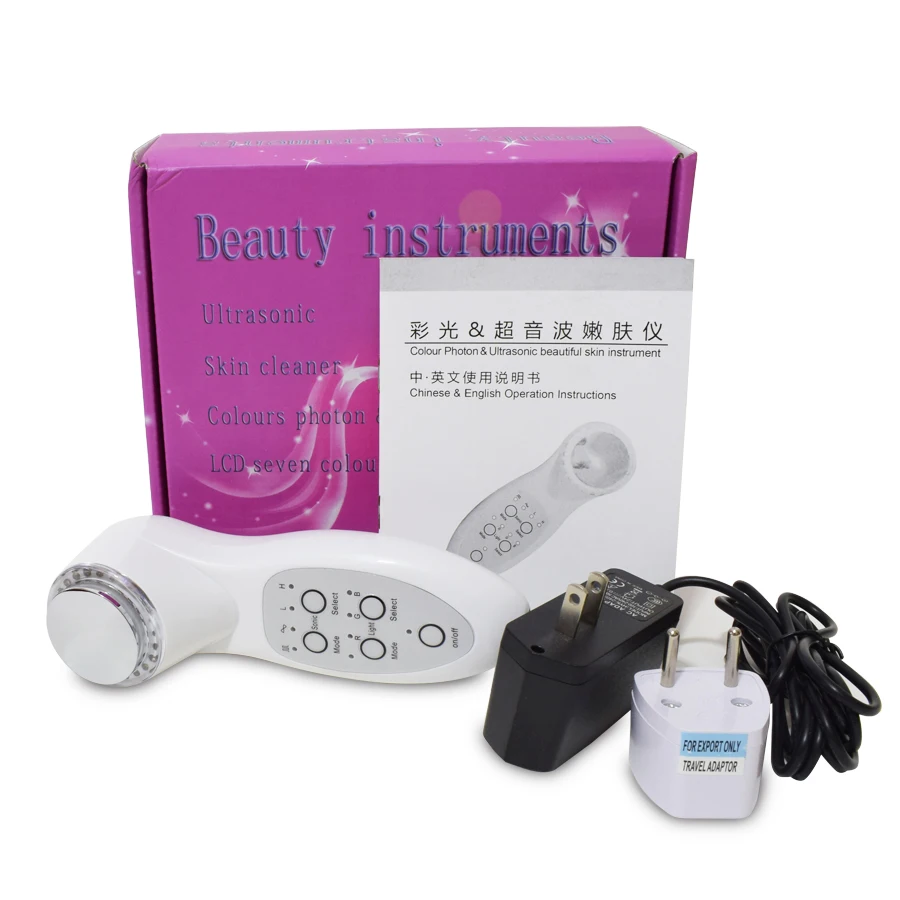 3Mhz Ultrasonic Face Massager 7 LED Face Skin rejuvenation Iontophoresis Care Skin Cleaner Facial Beauty 110-240V