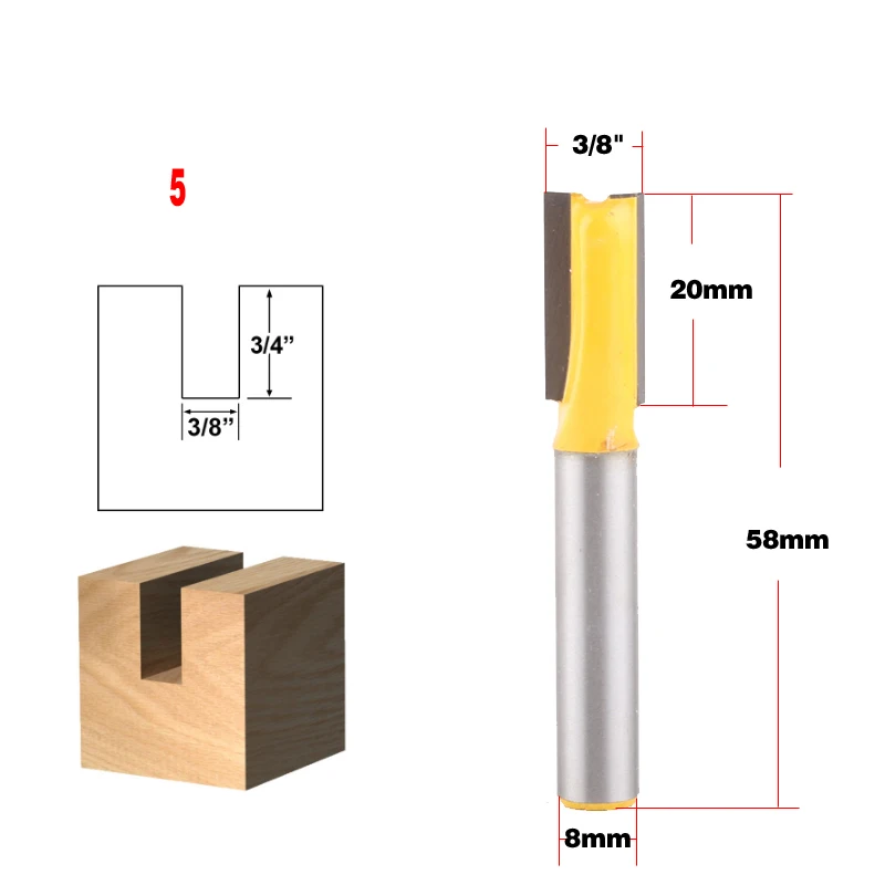 1PC 8mm Shank high quality Straight/Dado Router Bit Set 3.2,3.4,5,8,10,12,14,18,20mm Diameter Wood Cutting Tool - Chwjw