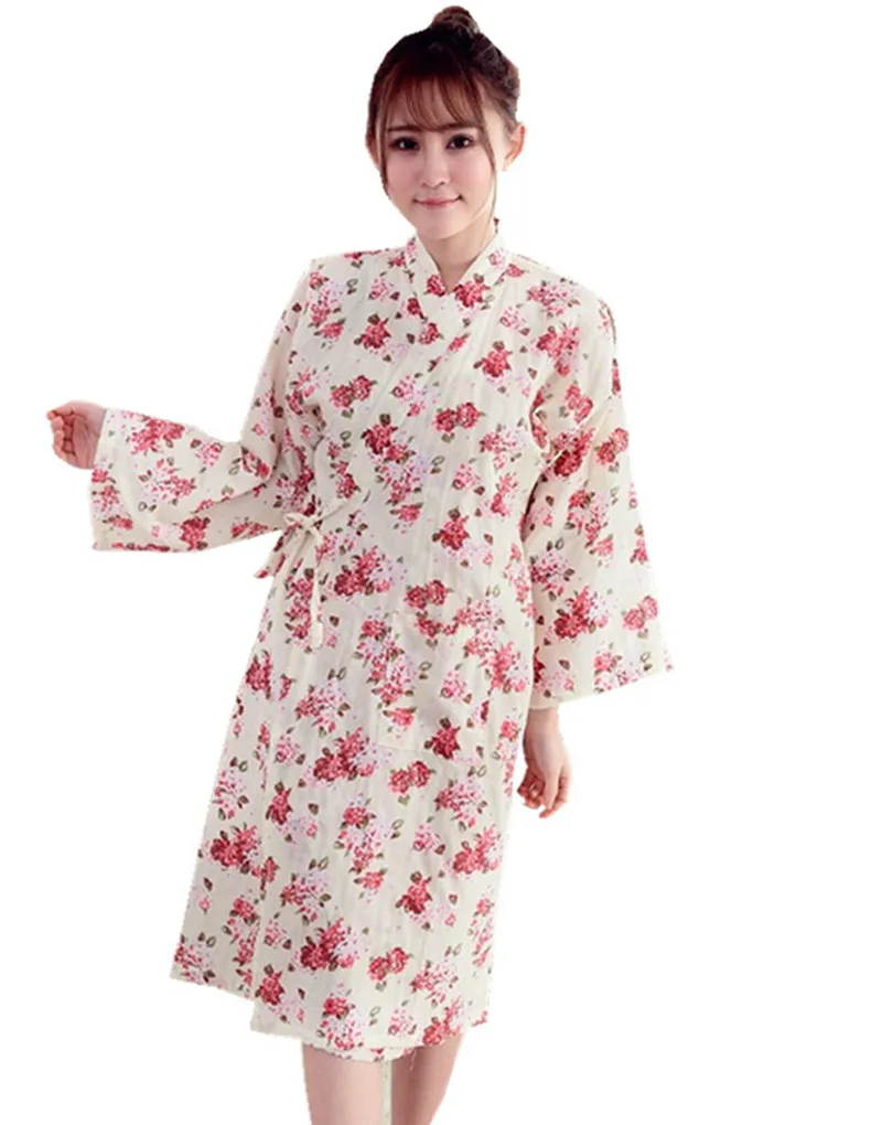 

Shanghai Story Women Cotton Three-quarter Sleeves Kimono Bathrobe With Pockets Robe Printed Flower Pajamas 4 Color