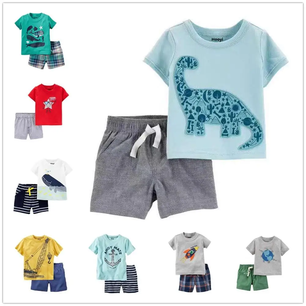 Cotton Little Boy Clothes Suit Dinosaur Baby Tee Shirts Shorts Pant 2-Pieces Outfit Brachiosaurus Dino Costumes Soft 0-2 Year