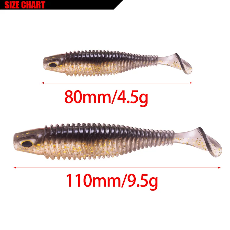 Proleurre Shad Soft Lures 80มม.110มม.ประดิษฐ์3D Eye สองสีซิลิโคนเหยื่อตกปลา Lure Leurre เหยื่อซิลิโคน T Wobbler