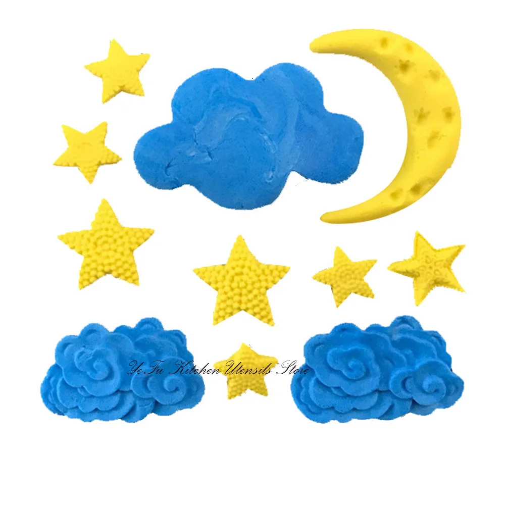 ดวงจันทร์ดาวเมฆรูปร่างซิลิโคนแม่พิมพ์สำหรับ Fondant,เค้กตกแต่งช็อกโกแลต SoapPolymer เรซิ่นดิน T0980