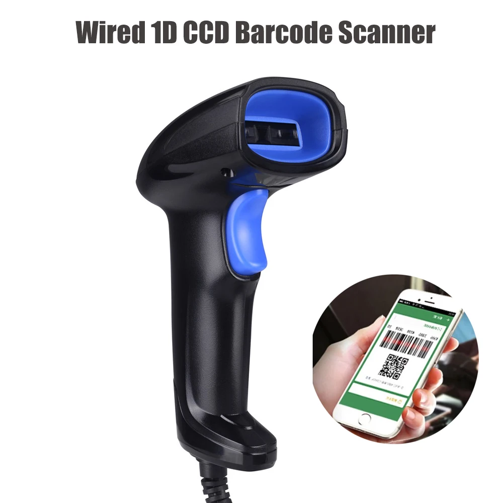 RUGLINE Handheld Barcode Scanner Reader USB Wired 1D CCD Bar Code Scan for POS System