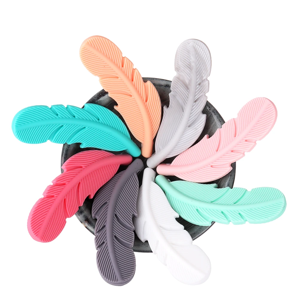 TYRY.HU 5PC Nursing Feather Pendant Beads for Jewelry Making BPA FREE Baby Teether Silicone Soother Chew Toys Teething Necklace