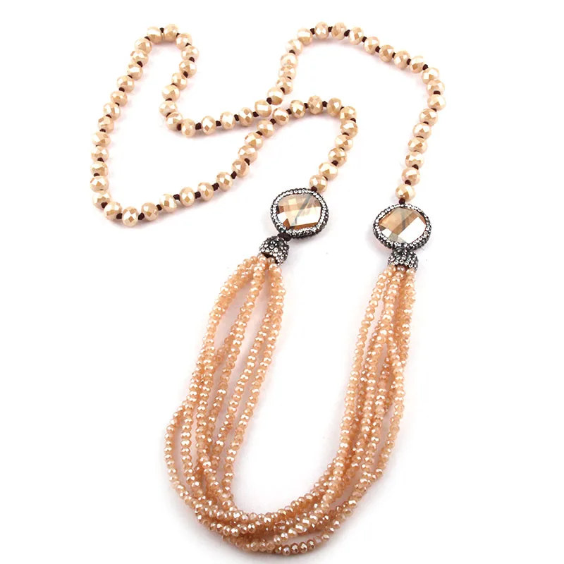 Fashion Bohemian Tribal Jewelry Glass Crystal Knotted Paved Distorted Crystal Multi Mini Crystal Necklaces