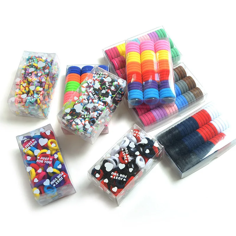 Boutique Box packed 100pcs/ Candy Color Child Kids Hair Holders Cute Rubber Hair Band Elastics Accessories Girl Tie Gum