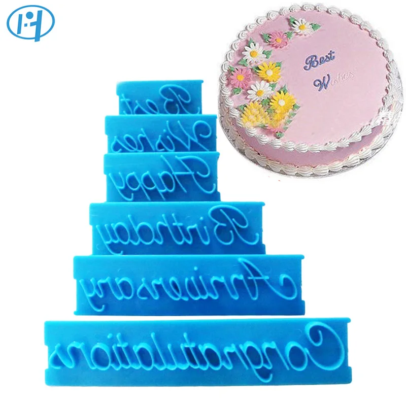 

6Pcs Plastic Cake Cookie Biscuit Decoration Mold Happy Birthday Best Wishes Anniversary Shape Cake Letters Printing Cutter Mold