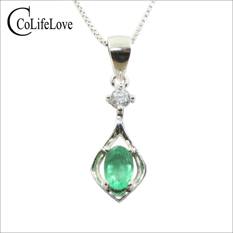 Simple emerald pendant for office lady 4mm*6mm natural Zambia emerald silver pendant & necklace solid 925 silver emerald jewelry