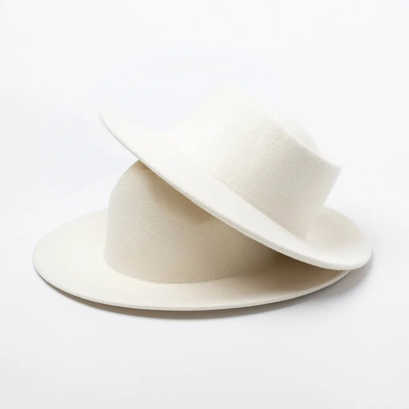 Women 100% Wool Felt Hats White Wide Brim Fedoras for Wedding Party Church Hats Pork Pie Fedora Hat Floppy Derby Triby Hats Base