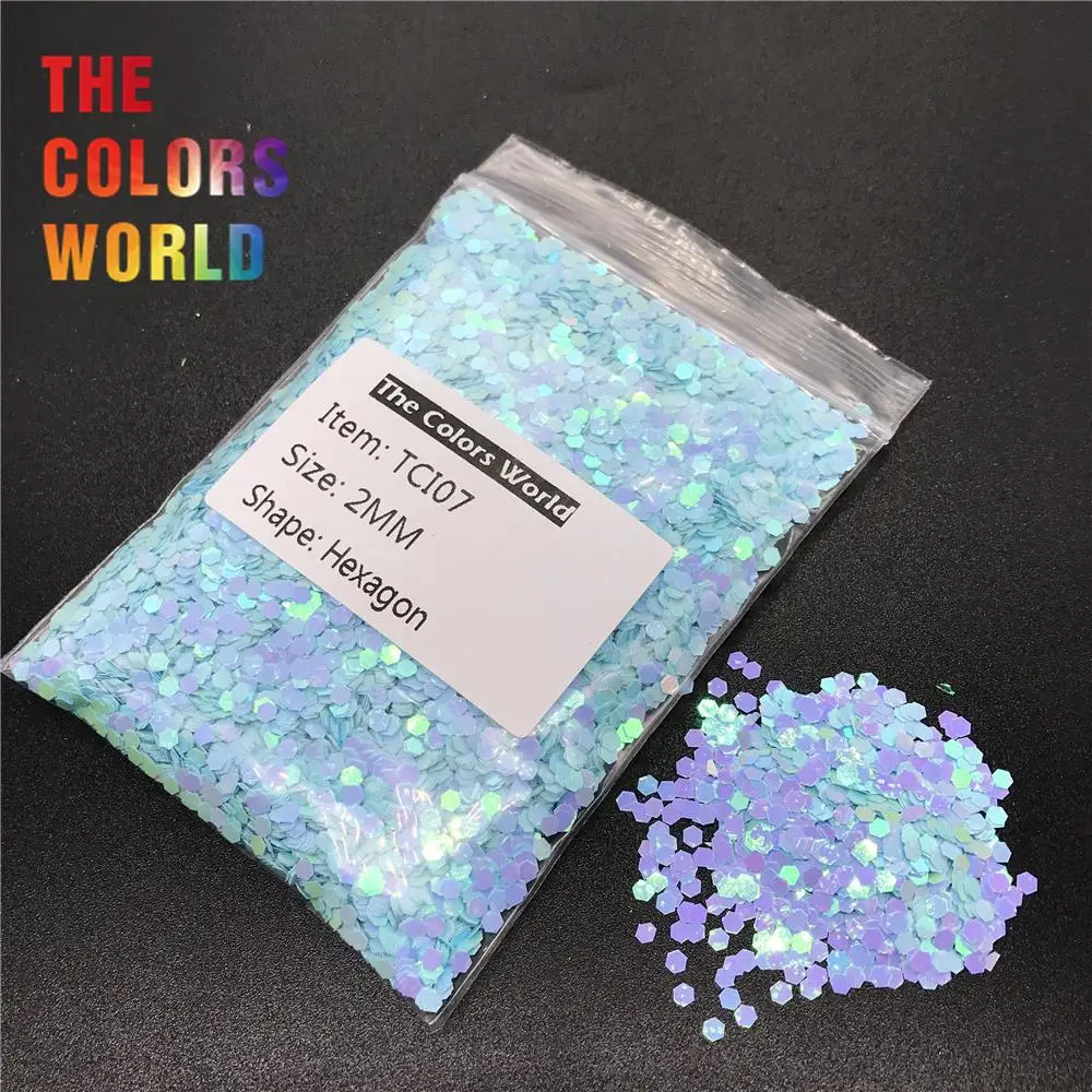 TCI07 Parelmoer Iriserende Lichtblauwe Kleur Hexagon Vorm Nail Glitter Voor Nail Art Decoratie Nail Gel Make DIY Accessorie