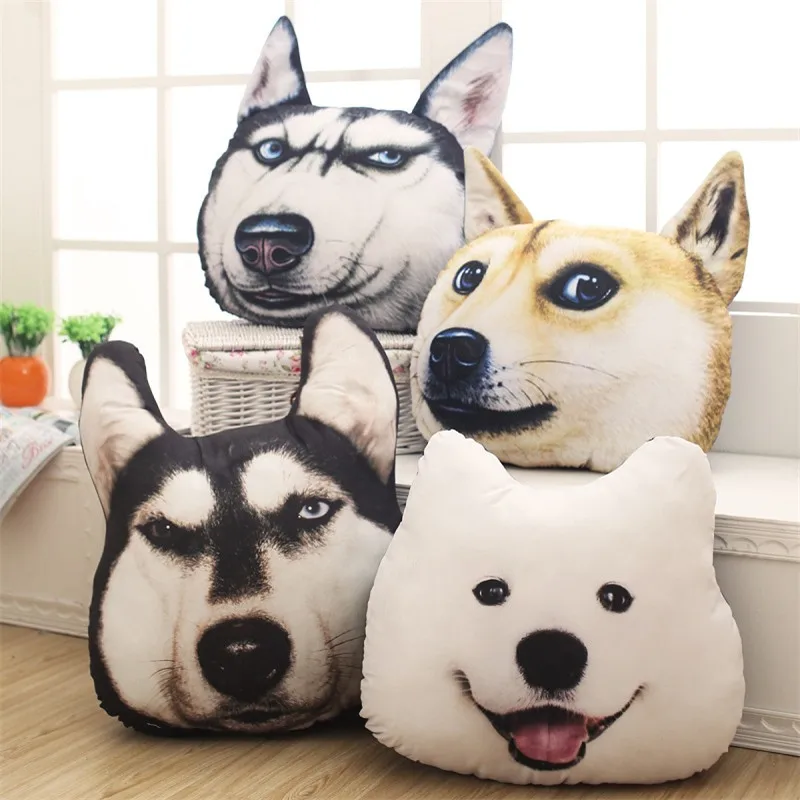 

New Hot 3D 38cm*35cm Samoyed Husky Dog Plush Toys Dolls Stuffed Animal Pillow Sofa Car Decorative Creative Birthday Gift