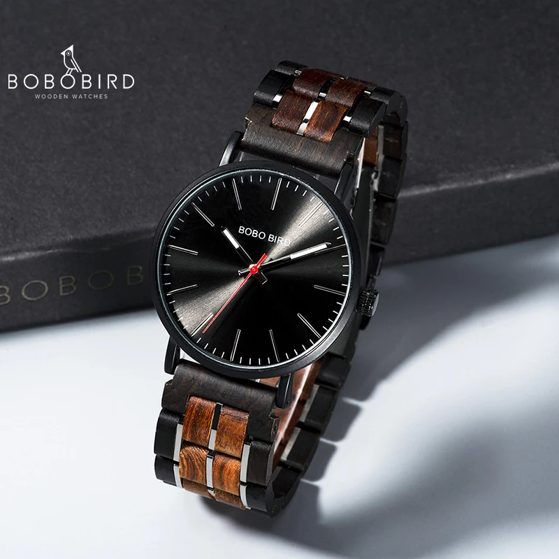 relogio masculino BOBO BIRD Men Quartz Wristwatch Wooden Watch Timepieces With Gift Wood Box V-S19