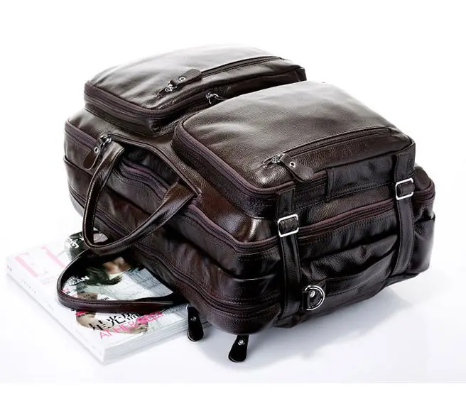 Multi-Function Genuine Leather Men\'s Travel Bag Luggage travel bag Leather Duffle Bag Large Men Weekend Bag Overnight Big Duffel