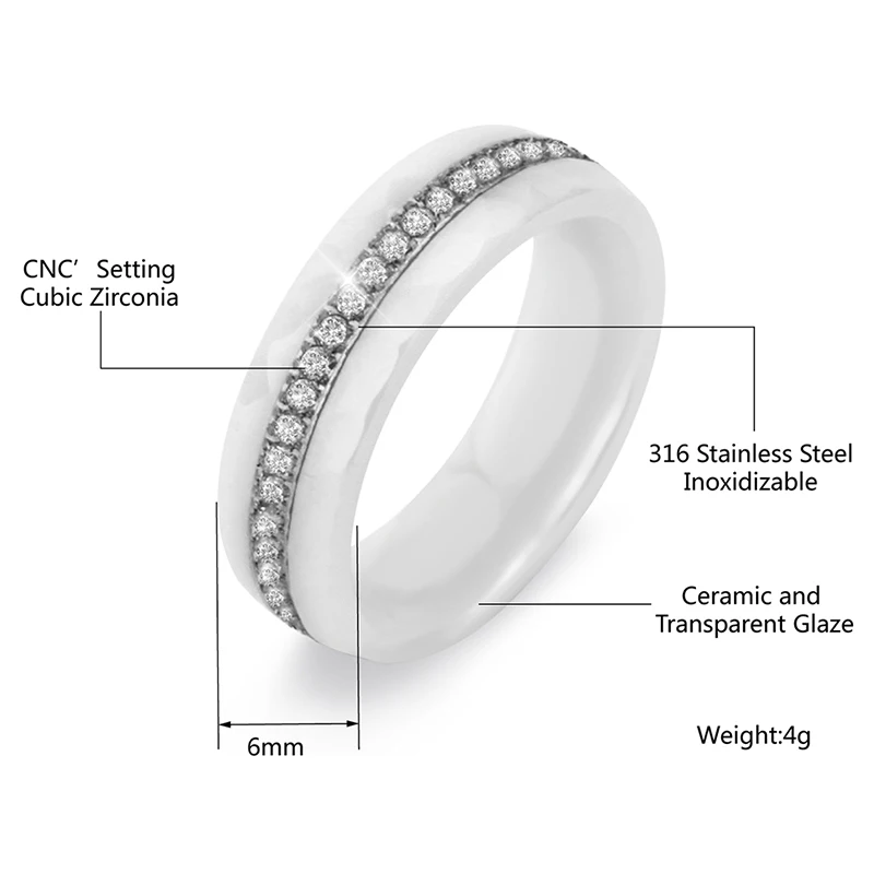 Bling White Black Simple Style Comly Ceramic Rings for Women  Pave Setting Crystal Ring Never Fall Down Anniversary Jewelry