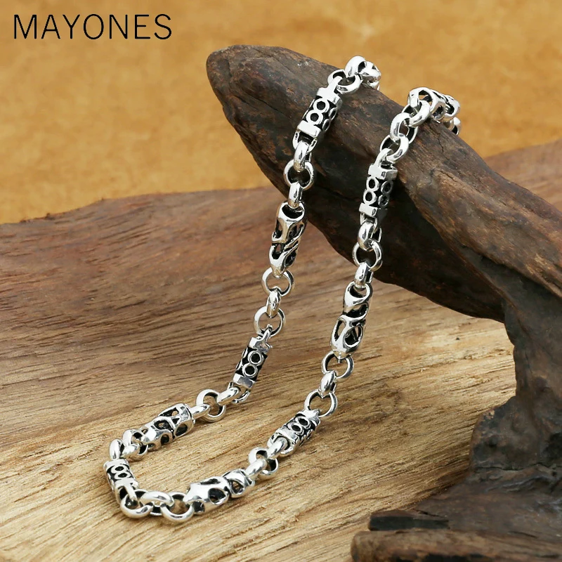 

5mm Thick Silver Necklace 100% 925 Sterling Silver Men Bamboo festival chain Best Friend Necklace Pendant Long Jewelry