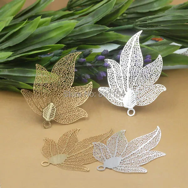 45x45mm Multi-color Plated Brass Metal Blank Filigree Vintage Maple Leaf Pendant Links Connectors Jewelry Findings Connectors