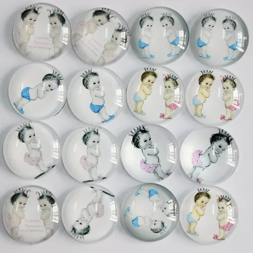 25mm Random Mixed Crown Angel Baby Round Glass Cabochon Flatback Photo Base Tray Blank DIY Making Accessories 10pcs/lot K02844