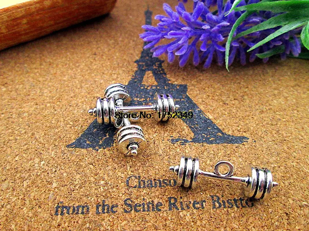 8pcs 20*6mm Antique silver plated Jewelry Making Crossfit Fitness Weights Barbell Charm