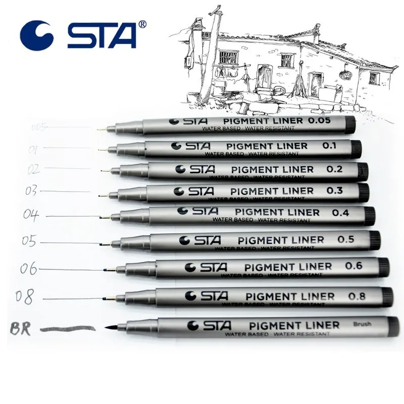 

STA 9pcs Different Types Pigment Liner Water Based Brush Markers for Drawing Handwriting Signature Manga comic Pen durable Art s