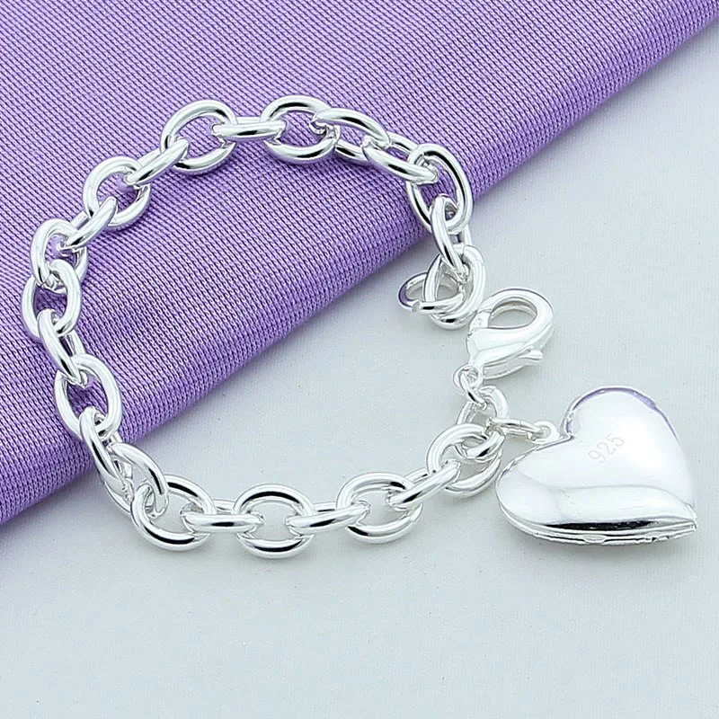 925 Silver Heart Photo Frame Bracelets For Women Fashion Jewelry