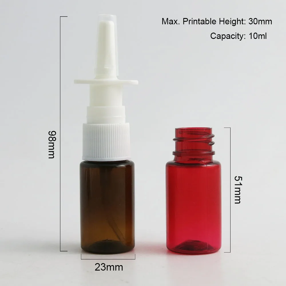 100x10ml กลางแจ้งพลาสติก PET สเปรย์จมูก Bottle10cc มินิน่ารัก Mist จมูกพลาสติก Atomizer 100pcs