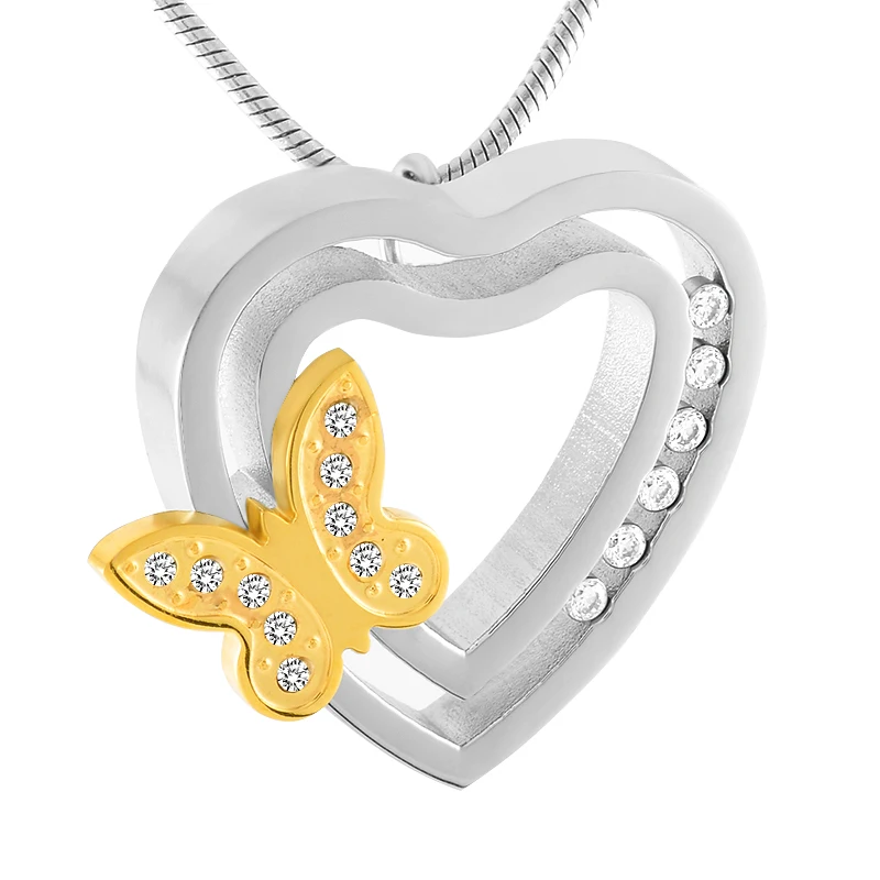 IJD9407 Butterfly Im My Heart Stainless Steel Women Keepsake Jewelry Cremation Urn Necklace for Ashes