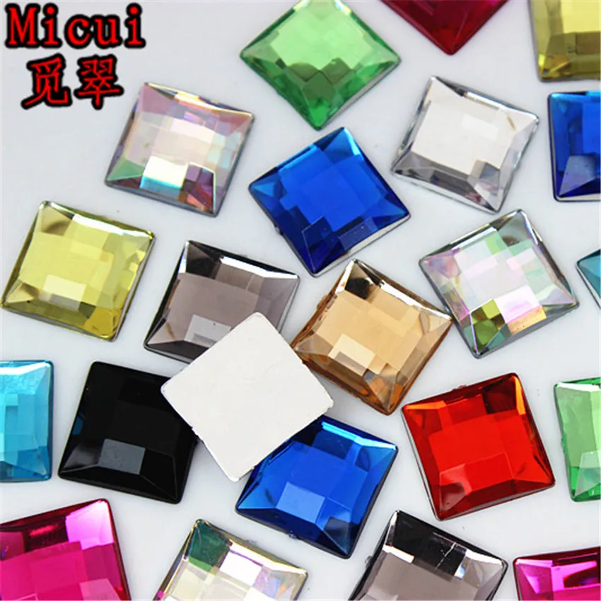 Micui 50pcs 14mm Crystal Mix Color Acrylic Rhinestones Flatback Square Gems Strass Stone For Clothes Dress Craft MC788