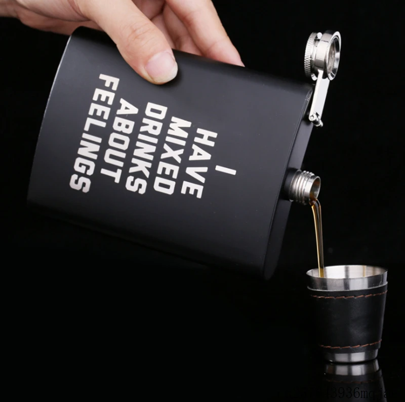 10pcs 8oz Black Hip Flasks Matt Stainless Steel Flask Gift Whisky Vodka Bottle with Gift Box Packing