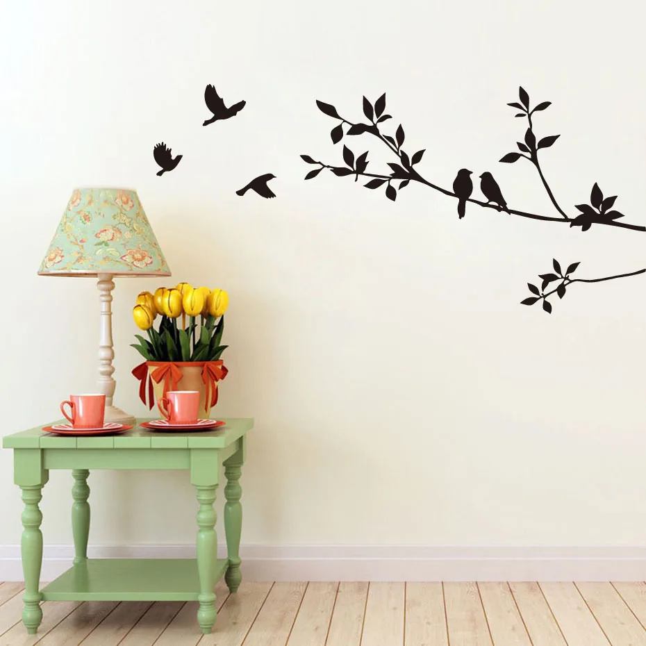 Birds On Tree Branches Vinyl Wall Decals Black Bird Sticker Mural Art Decal Room Home Decor Room Decoration Wallpaper