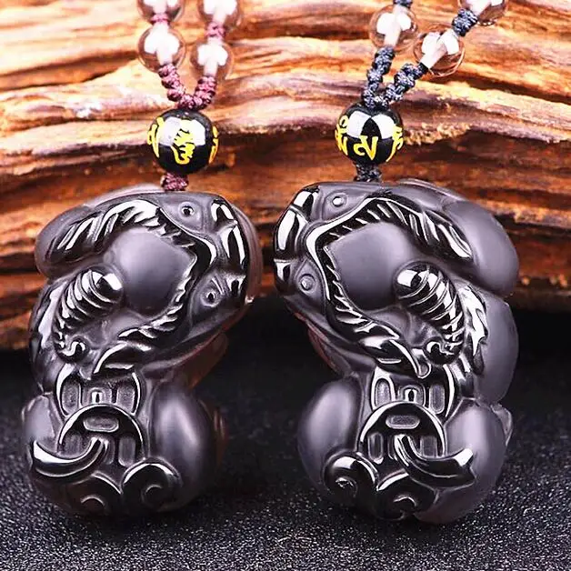 Handcrafted Clean Obsidian Pixiu Necklace Good Luck Piyao Beaded Necklace Fengshui Wealth Pixiu Necklace Lucky Fengshui Animal