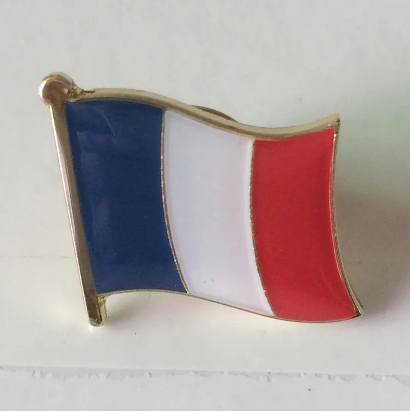 France Country Pin/Single Pin 16mm wide iron with brass plating&epoxy surface 1pcs butterfly button on back Customized MOQ 50pcs