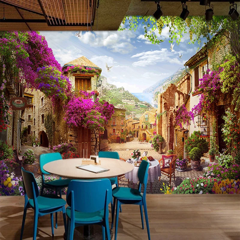 Custom 3D Mural Wallpaper European Town Pastoral City Landscape Nature Photo Wall Murals Cafe Restaurant Backdrop Wall Paper 3 D