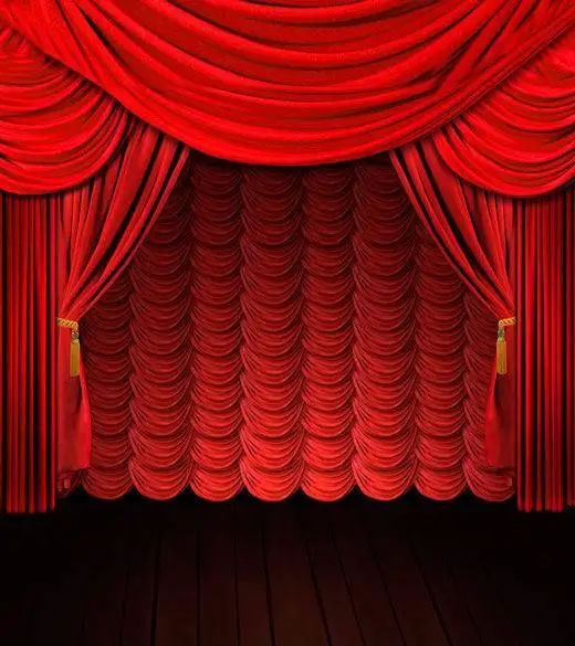 8x12FT Indoor Red Curtain Stage Dark Wooden Floor Cushion Wedding Custom Background Photo Backdrop Studio Vinyl 8x10 8x15 10x20