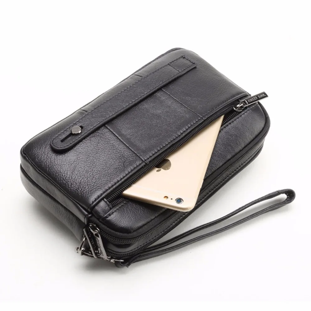 Genuine Leather Men Business Cltuch Bags Mobile Phone Case Cigarette Purse Pouch First Layer Cowhide Male Handy Bag Wallet