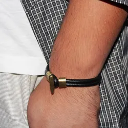 21cm Men Jewelry Pirate Style Bronze Genuine Leather Anchor Bracelets Wholesale Cuff Braided Wrap Bracelet & Bangles Brown Color