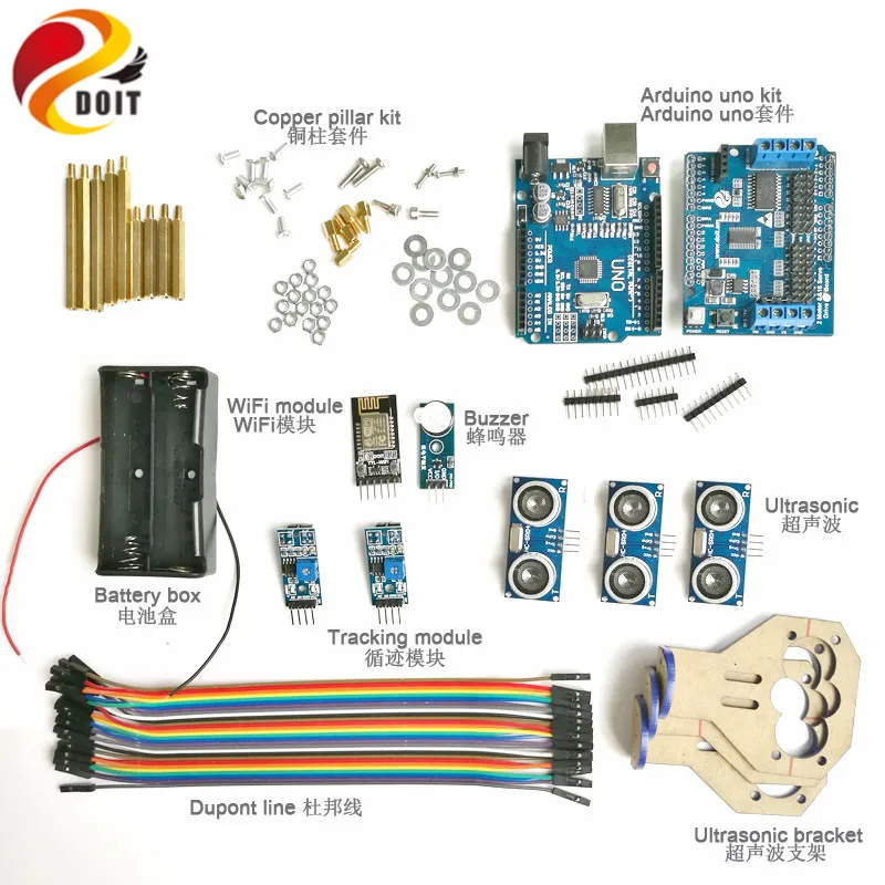 

WiFi Control 2-way Tracking 3-way Ultrasonic Obstacle Avoidance Smart Car kit for Arduino DIY