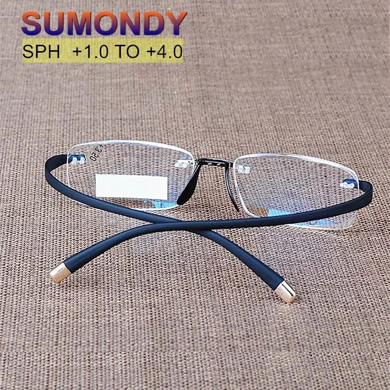 

SUMONDY Upscale Extremely Flexible Temple Rimless Reading Glasses Men Women Spectacles Magnifying Vision Presbyopic Eyewear R104