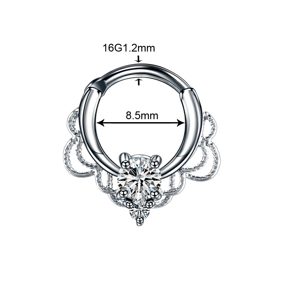1PC Copper Nose Septum Clicker Ring Titanium Shaft Crystal Nariz Nose Piercing Indian Ear Helix Earring Septum Labret Piercing