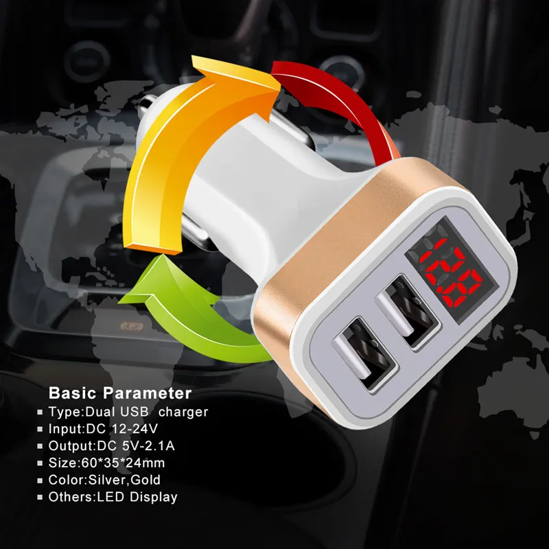 Cigarette Lighter Voltage Meter Dual Port USB LED Display Car Charger for iPhone 6S/7/8/X/XS MAX/XR,iPad Mini 3,Galaxy Note 9/S9