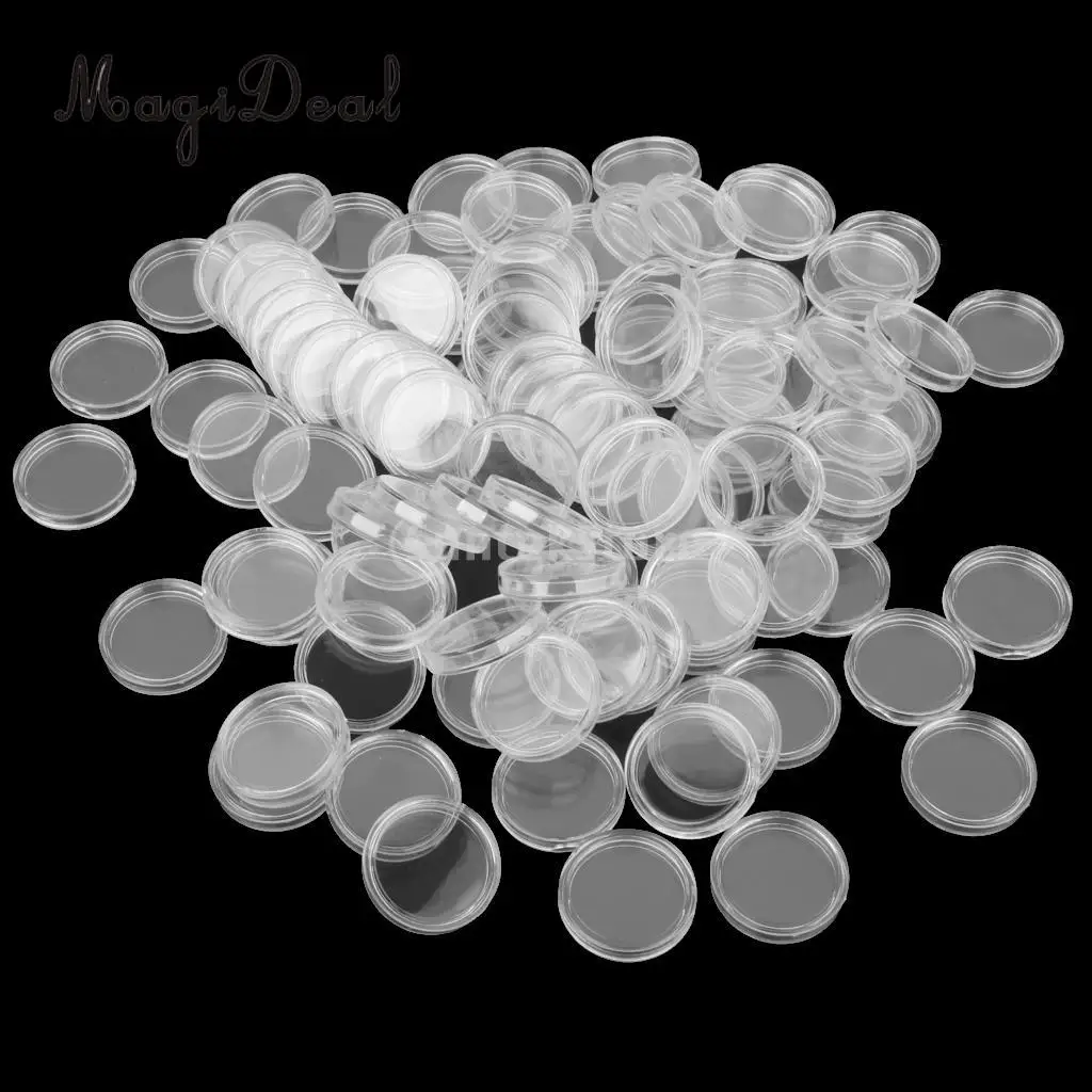 MagiDeal 100pcs/Lot Clear Coin Capsules Containers Boxes Holders for Collections 20mm/25mm /27mm/35mm/40mm