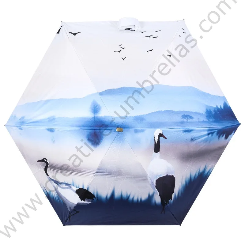 

Five fold five times black coating anti-uv umbrella alloy anti-thunder fiberglass digital 3D digital print cane&forest parasol