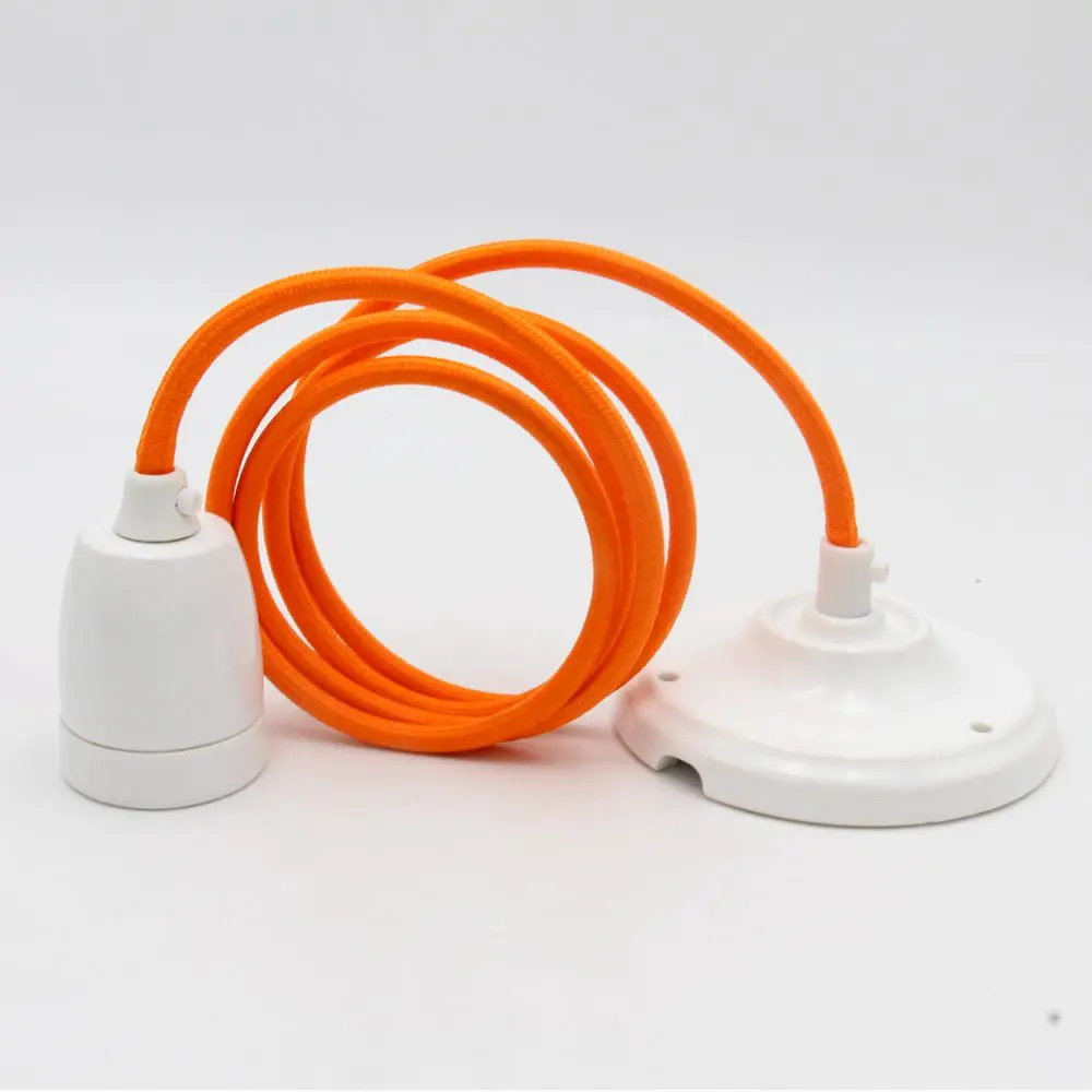 E27 Ceramic Lamp Holder With Ceiling Rose Textile Cord Ceiling Pendant Light for Indoor Decor Lights
