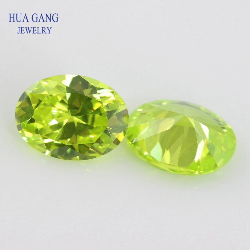 Size 2x3~15x20mm Oval Shape Cut 5A Apple Green CZ Stone Synthetic Gems Cubic Zirconia For Jewelry Wholesale