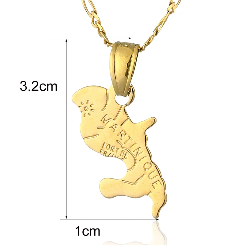 Ethlyn map of Martinique pendant & 45cm/60cm necklace yellow white gold /Gold Color  country map Martinique  jewelry P32