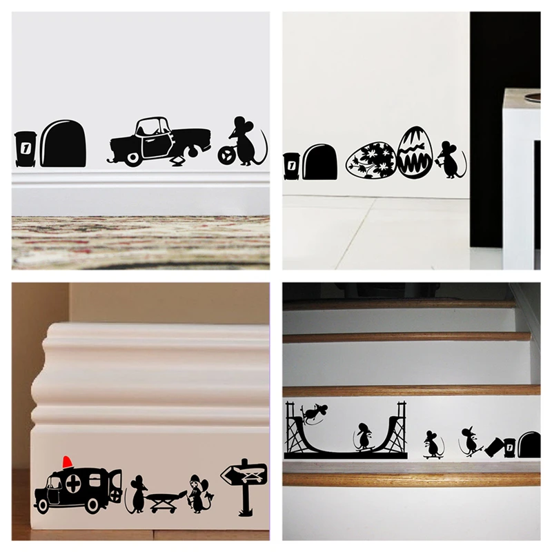 3d Mouse Hole Pattern Wall Stickers Kitchen Bedroom Door Wall Corner Baseboard Decoration Diy Home Decals Animal Vinyl Mural Art