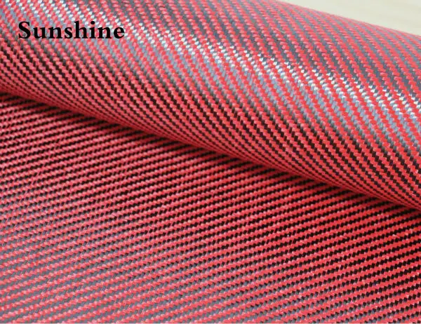 Red Carbon Aramid Fiber Hybrid Fabric Cloth 3K Carbon Fiber 1670Dtex Red Aramid Fiber 190gsm 0.2mm Thickness