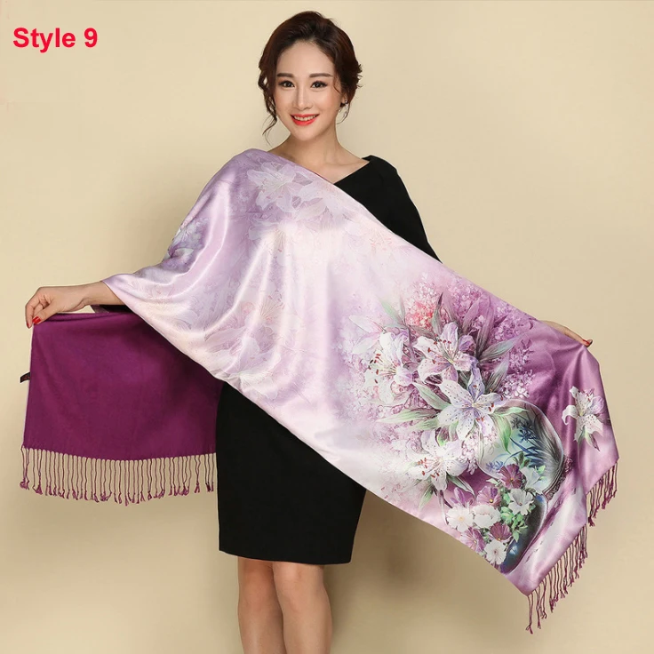 New Scarf Silk Satin Long Scarf Luxury Brand Women Double Side satin shawl Female high Quality Print hijab foulard winter Scarf