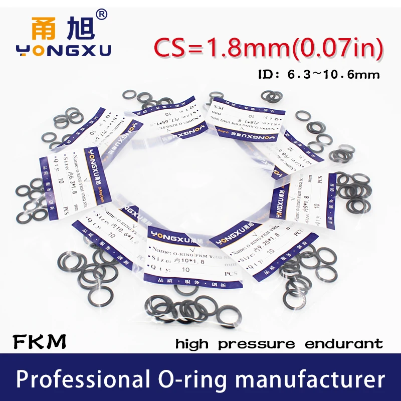 10PCS/lot Black FKM Fluorine Rubber O-rings Seals CS1.8mm ID6.3/7.5/7.65/8/8.5/9/9.25/10/10.6*1.8mm Ring Seal Gasket Ring Washer