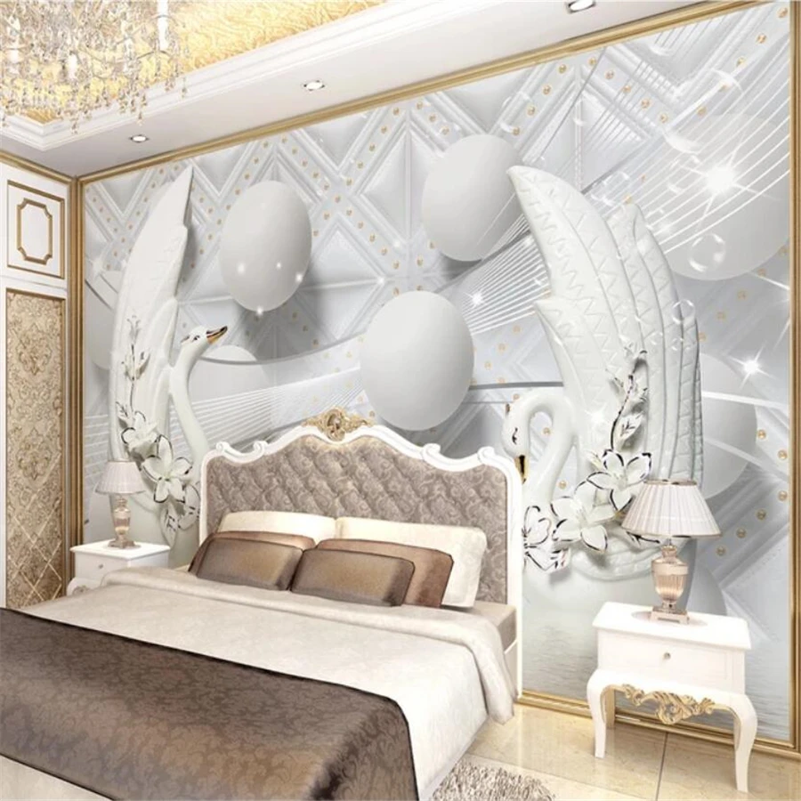 Custom wallpaper 3D papel de parede photo murals luxury European swan soft bag ball 3d stereo living room background wall paper